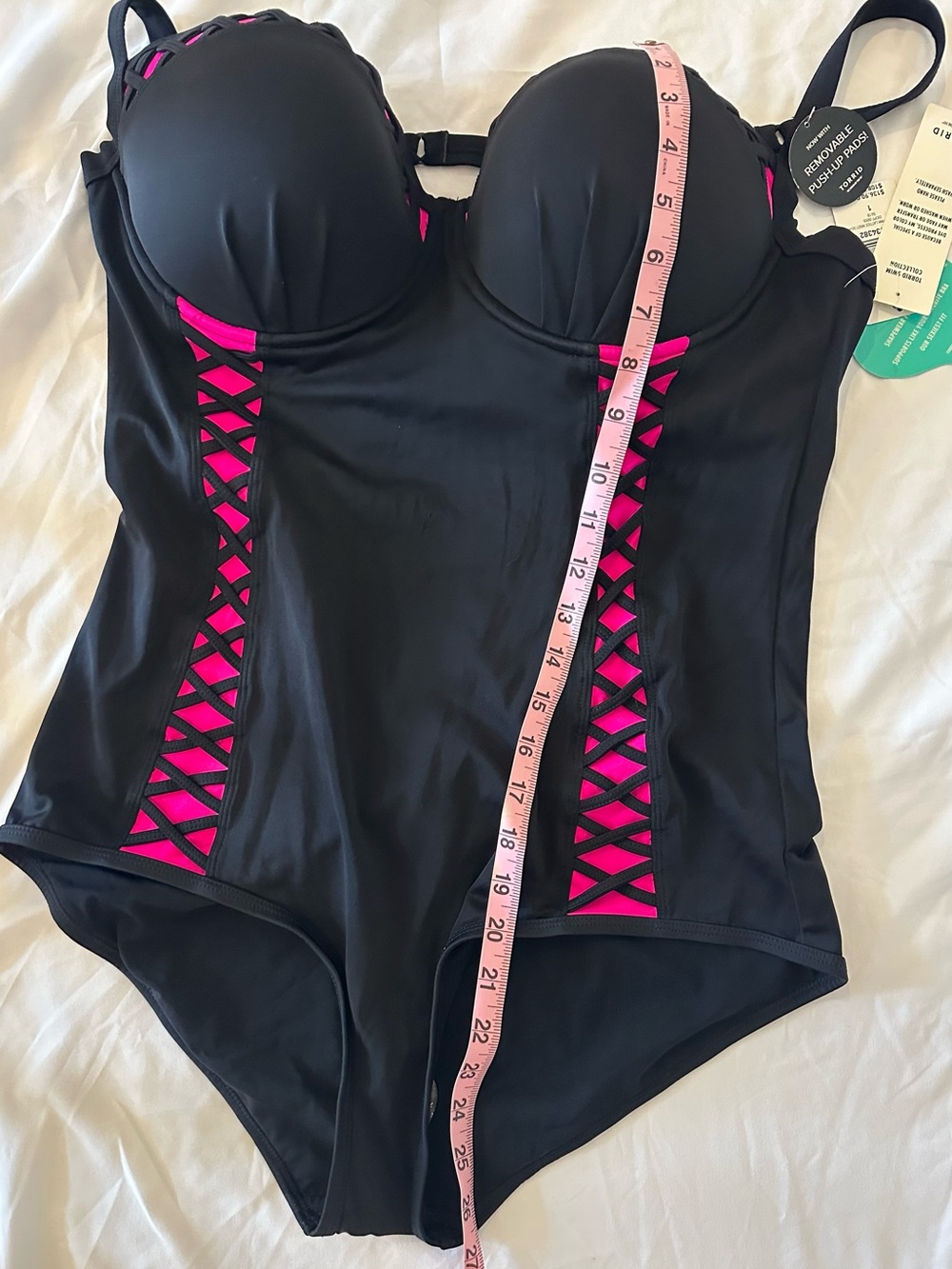 NWT Torrid Black One-Piece Swimsuit with Hot Pink Accents - Picture 15 of 16